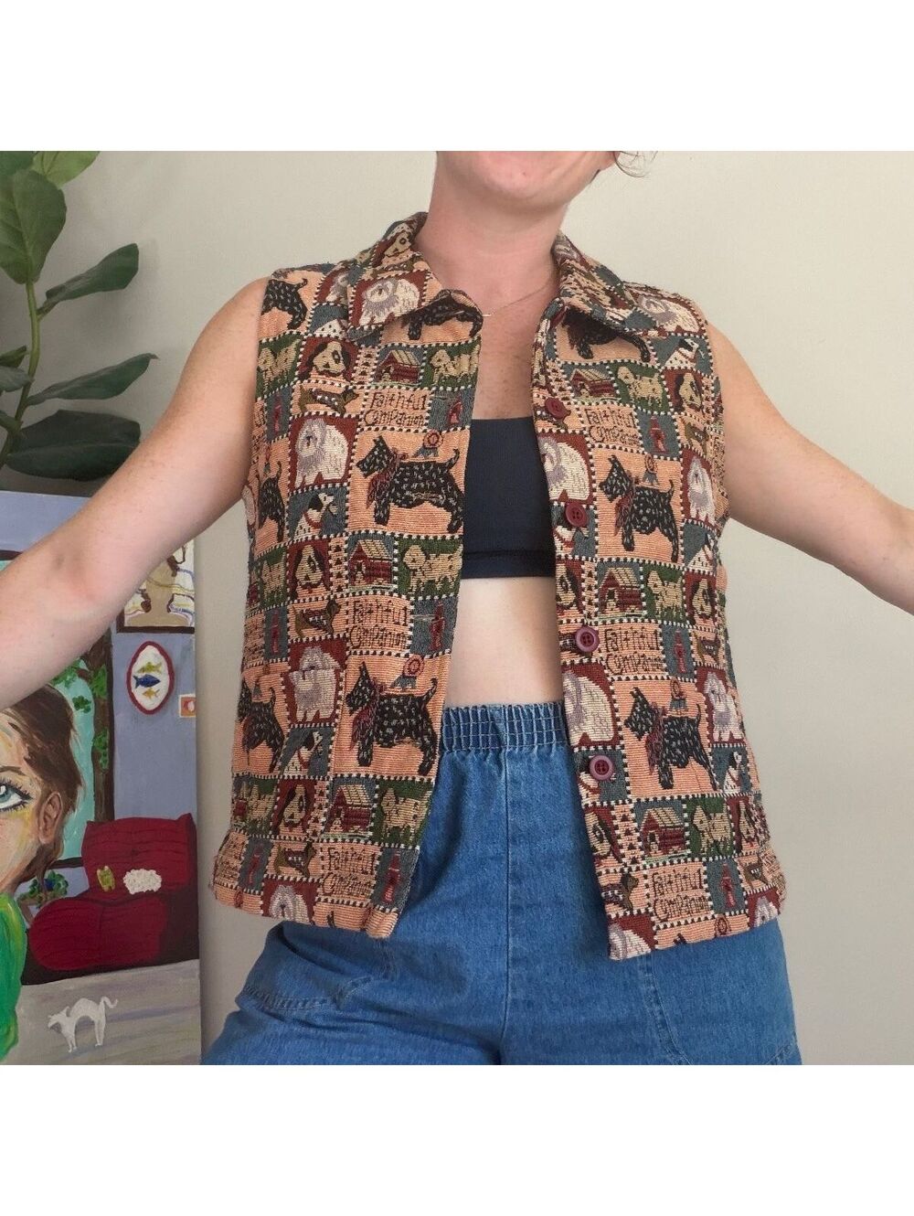 Vintage 90s dog vest tapestry vest